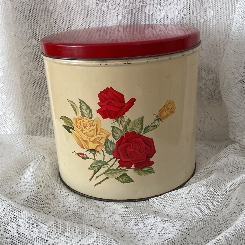 Vintage Canister Set 50’s Kitchen Canister Set of 4 Yellow and Red Rose. - Picture 4 of 16